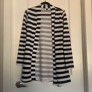 Striped elbowed patched cardigan